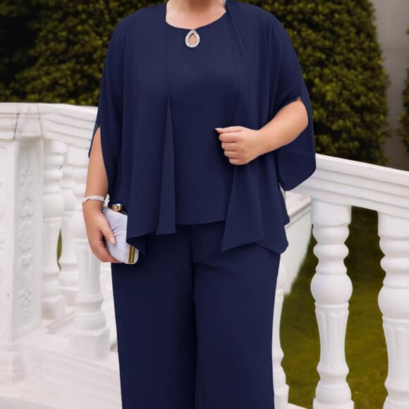 SOLD          Hanna Nikole Plus Size Mother of the Bride Navy Pant Suit Size 22W - Picture 15 of 16
